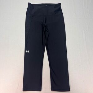 Under Armour HeatGear Compression Cropped Leggings Black Side Pocket SM‎